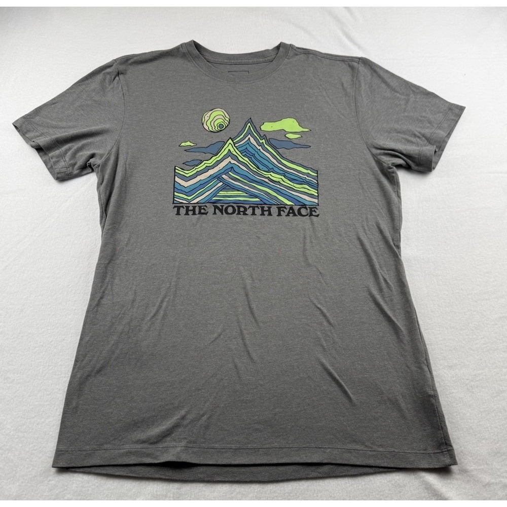 The North Face T Shirt Mens M Gray Mountain Peak Sunset Graphic Short Sleeve